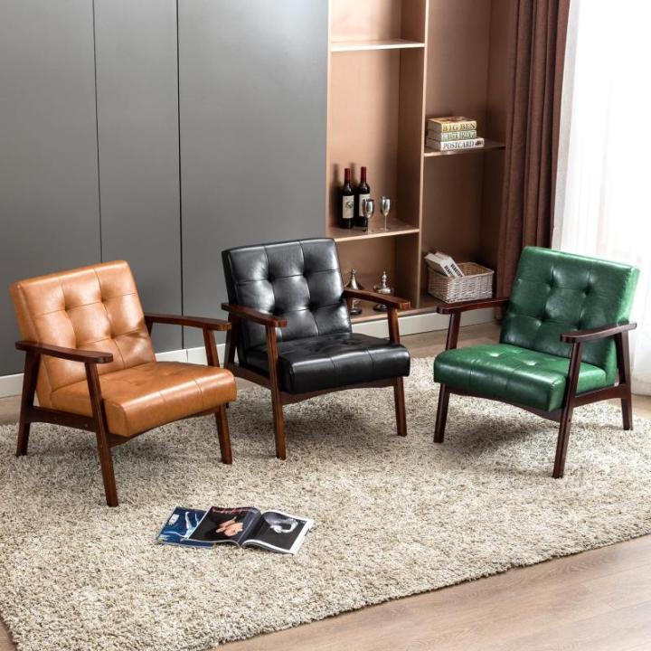Stoel woonkamer retro houten stoel lounge stoel gestoffeerde stoel met armleuningen retro stoel middeleeuws houten frame designstoel van kunstleer en eiken, geschikt voor slaapkame
