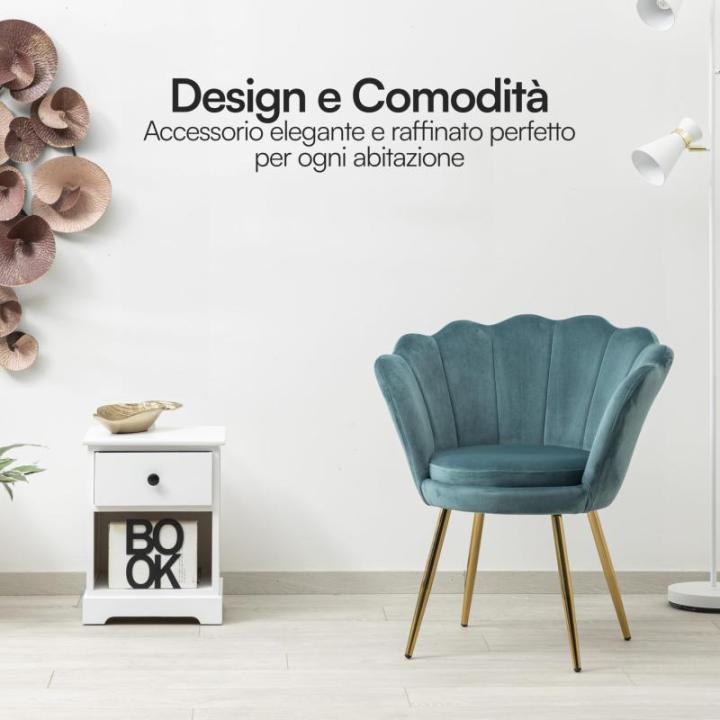 Tiffany fluwelen gestoffeerde stoel met schelp-rugleuning met poten van goud, stoel voor woonkamer en slaapkamer, super comfortabel, relaxstoel 69 x 71 x 84 cm