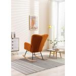 Moderne Teddy Stof Relax Schommelstoel met Tufted Wingback Gestoffeerde Gewatteerde Zitting en Massief Houten Benen Stijlvolle Lounge Stoel voor Woonkamer Slaapkamer Nursery Oranje