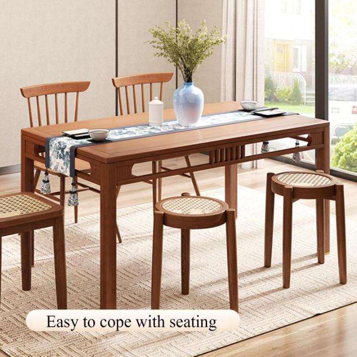 Huishoudelijke rotan eettafel, kruk houten stoel, eetkamerstoel, tafel rugleuning stoel, stapelbare ronde krukken(Cherry)