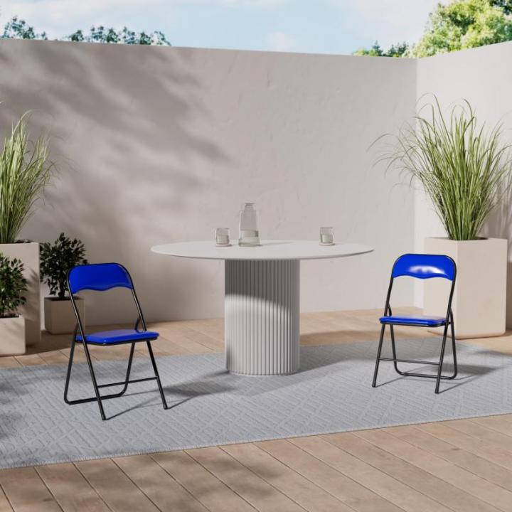 Felix, set van 2 klapstoelen, gestoffeerd, keukenstoelen met metalen frame, kunstleer, pvc-zitting, opklapbaar, campingstoelen, kleur: blauw/zwart
