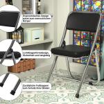 Stabiele klapstoel, zwarte vouwstoel, klapstoel van staal, soft-Skin kunstleer, klapstoel, gevoerd, tot 100 kg belastbaar, campingstoel, klapstoel, balkon, tuin, stoelen, bezoekers