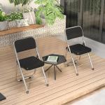 Stabiele klapstoel, zwarte vouwstoel, klapstoel van staal, soft-Skin kunstleer, klapstoel, gevoerd, tot 100 kg belastbaar, campingstoel, klapstoel, balkon, tuin, stoelen, bezoekers