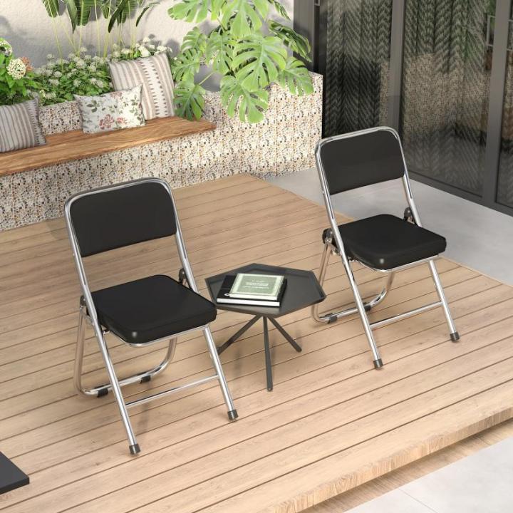 Stabiele klapstoel, zwarte vouwstoel, klapstoel van staal, soft-Skin kunstleer, klapstoel, gevoerd, tot 100 kg belastbaar, campingstoel, klapstoel, balkon, tuin, stoelen, bezoekers
