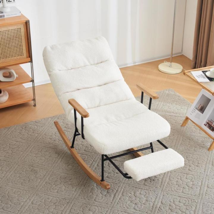 Comfortabele schommelstoel met zwaartekrachtverstelling, handmatig voetsteunmechanisme, stabiele en antislip ligfunctie, schommelstoel, loungestoel (wit)