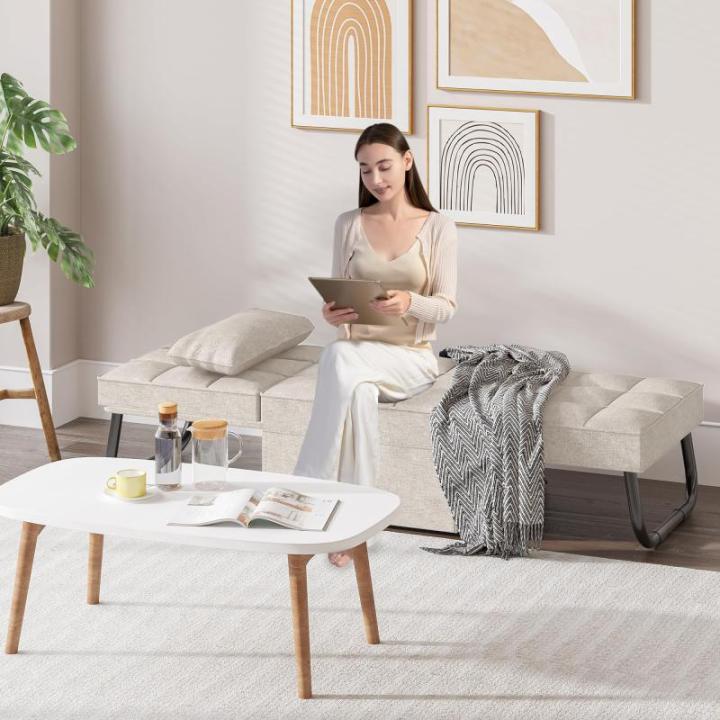 Fauteuil met kruk slaapstoel inklapbaar met bedfunctie met slaapfunctie om te zetten stoel bed uitschuifbare slaapstoel belastbaar tot 300 kg, beige