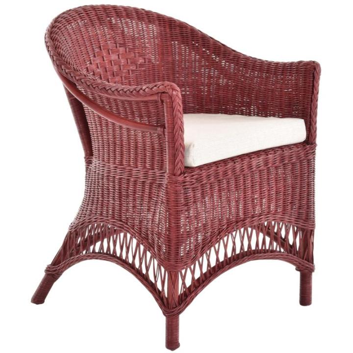 Rotan fauteuil landhuis gevlochten stoel van natuurlijk rotan rotan rotan stoel rieten stoel serre (bordeaux rood, met kussen)