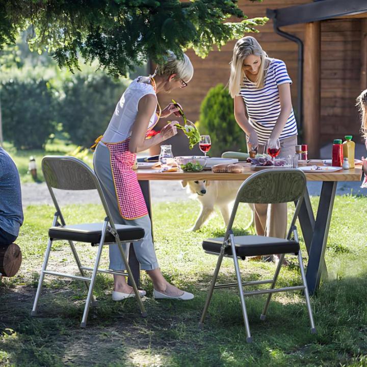 Klapstoel, gevoerde draagbare klapstoelen, metalen frame van staal, 150 kg draagkracht, klapstoel, kunstleer, zwart, bureaustoel voor feestjes, bruiloften, picknicks, campingstoele