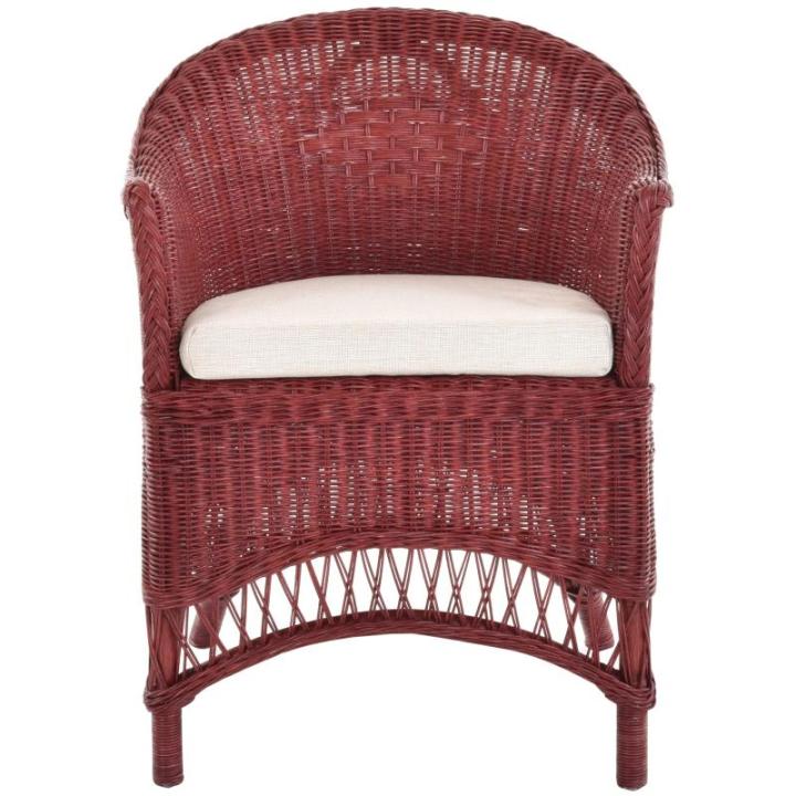 Rotan fauteuil landhuis gevlochten stoel van natuurlijk rotan rotan rotan stoel rieten stoel serre (bordeaux rood, met kussen)