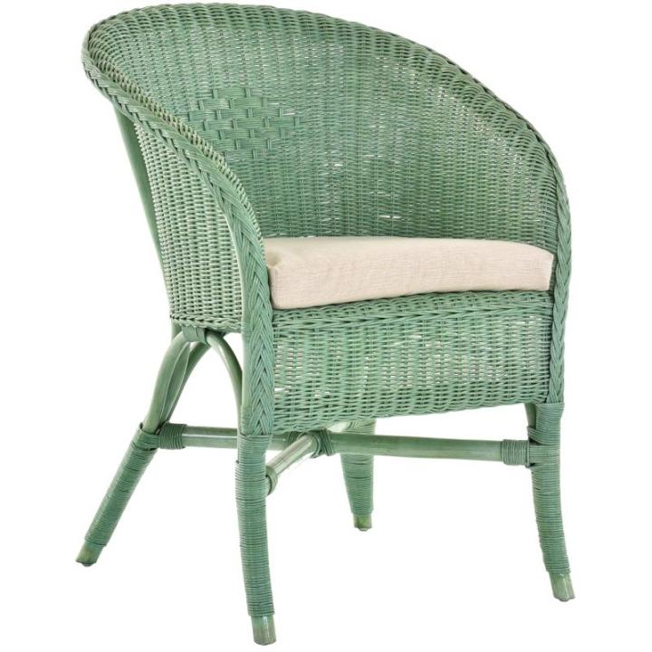 Klassieke rotan clubstoel incl. bekleding beige rotan stoel gevlochten stoel (groen)