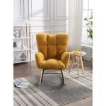 Moderne Teddy Stof Tufted Wingback Schommelstoel met Gewatteerde Zitting en Massief Houten Benen Gele Kleur Ideaal voor Woonkamer Slaapkamer en Kinderkamer