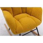 Moderne Teddy Stof Tufted Wingback Schommelstoel met Gewatteerde Zitting en Massief Houten Benen Gele Kleur Ideaal voor Woonkamer Slaapkamer en Kinderkamer